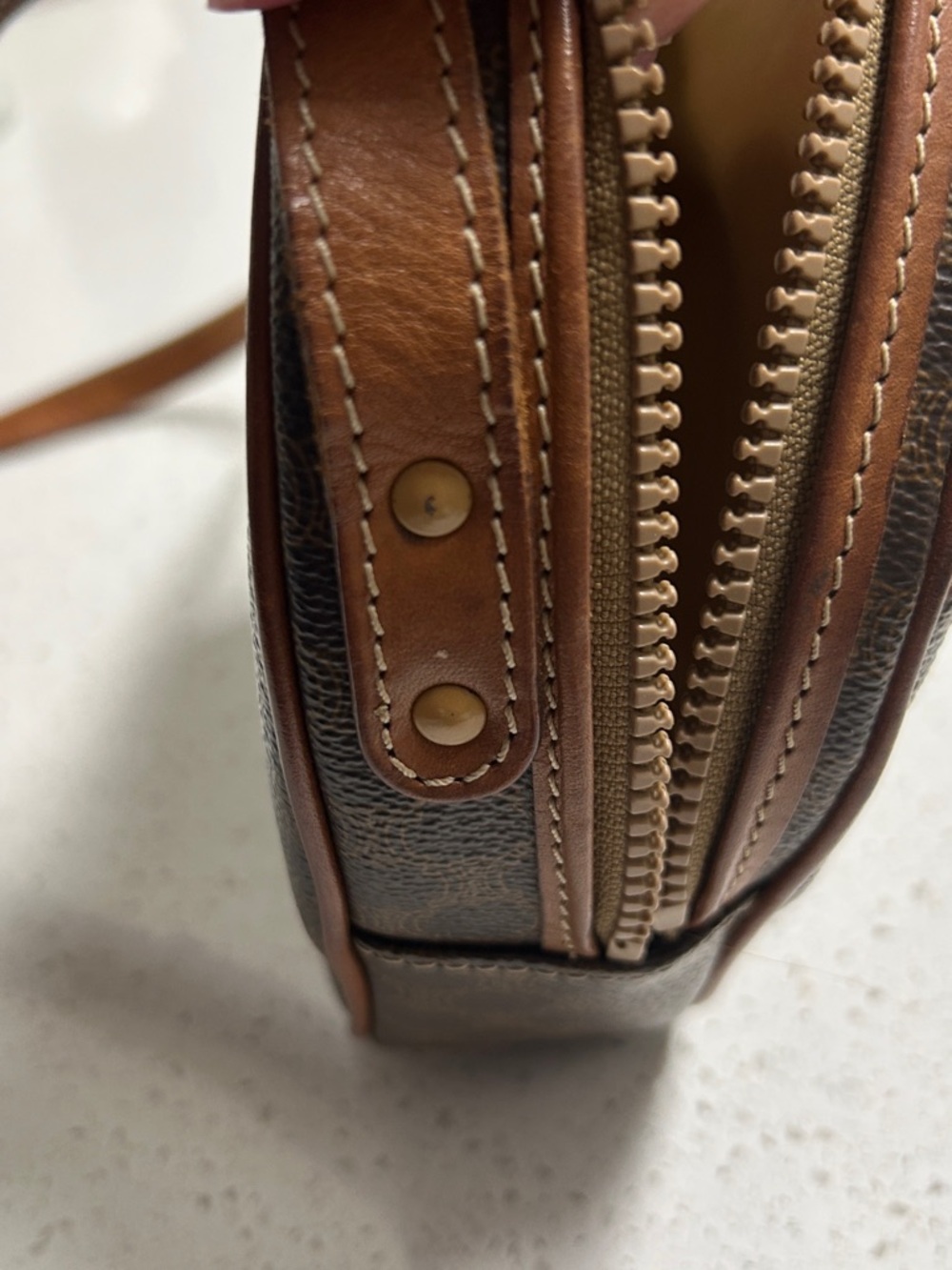 Authentic CELINE Macadam Canvas Shoulder Bag PVC Leather Brown Gold - Picture 6 of 11